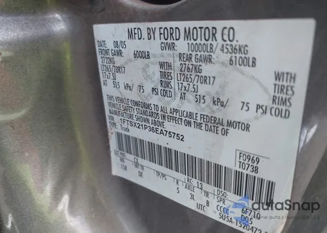 2006 Ford F-250 Lariat/Xl/Xlt z USA, uszkodzony, nr VIN 1FTSX21P36EA75752